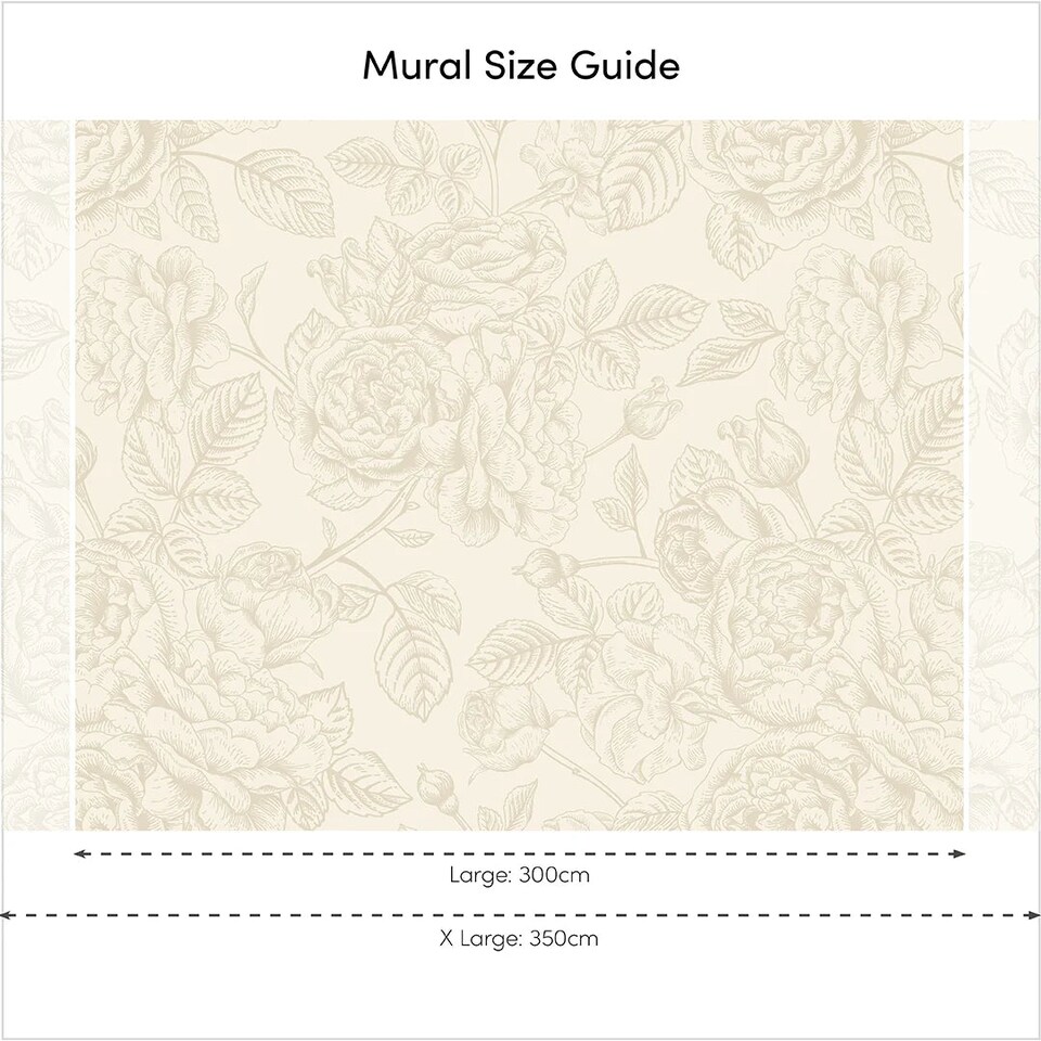 image 1 of Gentle Roses Full Wall Mural in Mushroom and Cream | Cream | Mushroom And Cream | Large (300cm x 240cm)