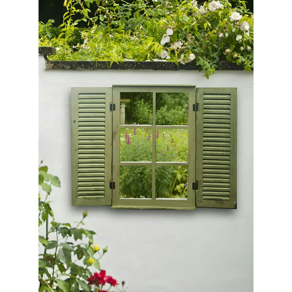 image 1 of Primrose 6in Country Window Glass Garden Mirror with Shutters