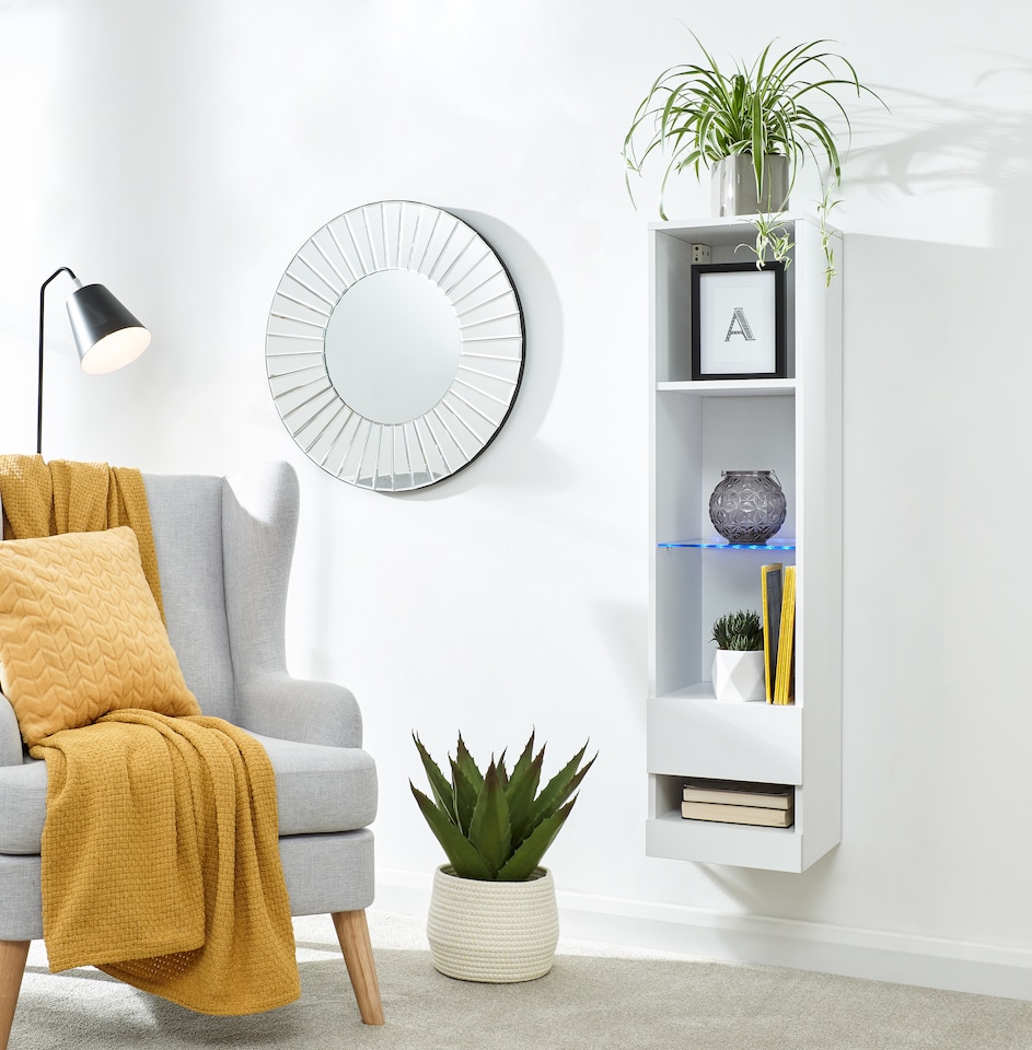 image 1 of Galicia Tall Shelf Unit with LED | White | White
