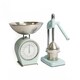 image 1 of 2pc Vintage Blue Heavy Duty Kitchen Set including Mechanical Scales and Heavy-Duty Lever-Arm Juicer