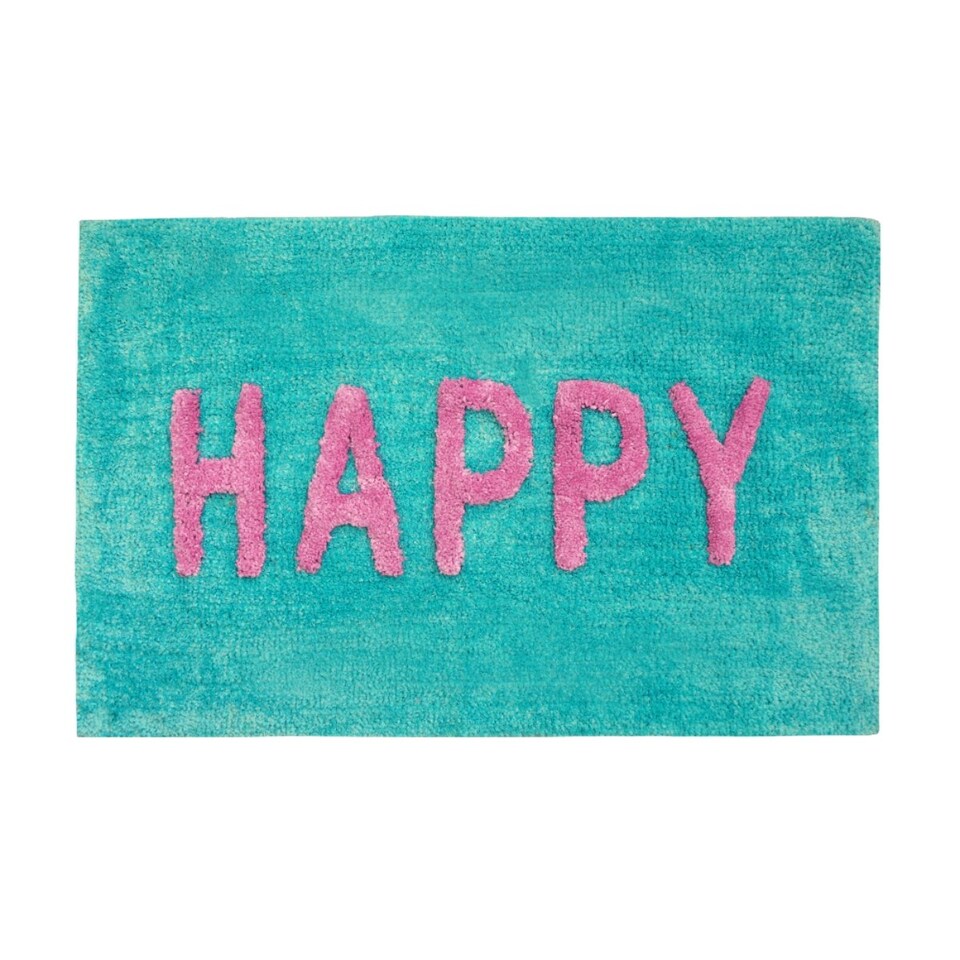 image 1 of Happy Slogan Colourful Bath Mat Non Slip - Soft & Absorbent Pink