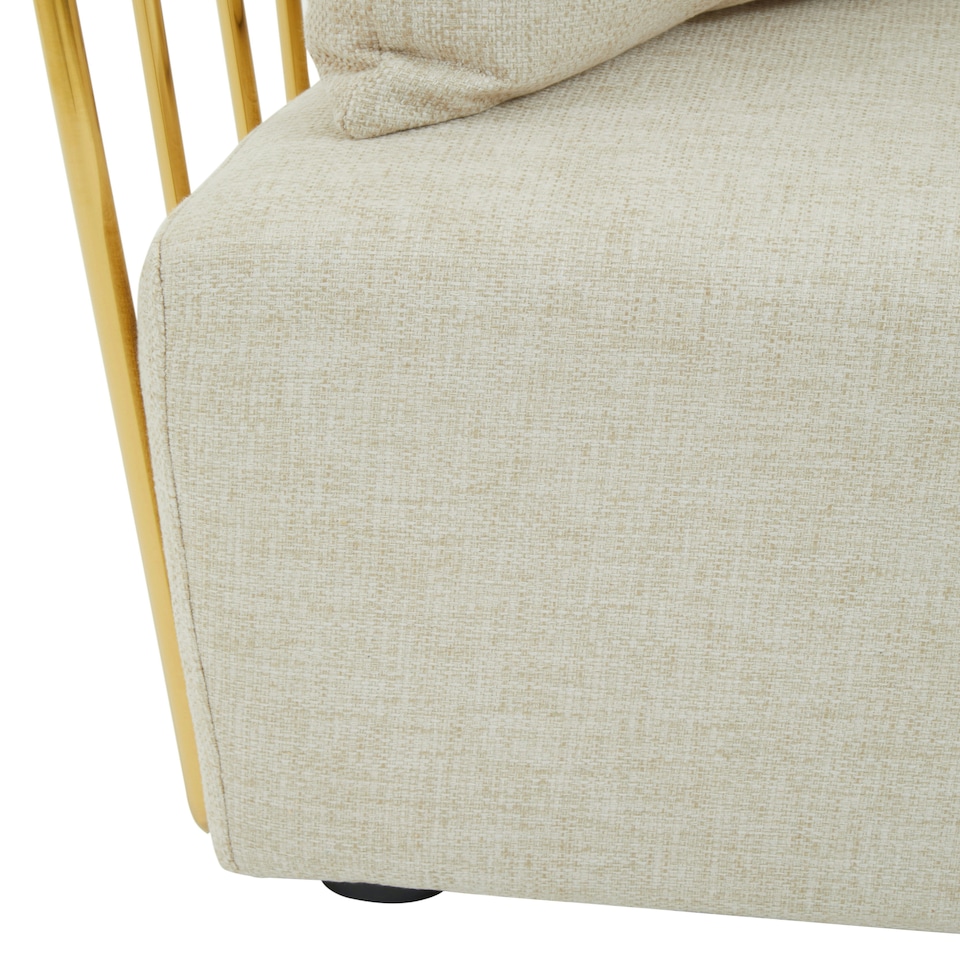 image 1 of Interiors by Premier Two Seat Natural Fabric Sofa, Gold Finish Stainless Steel Frame, Art Deco Style Comfortable and Stylish Sofa Cream