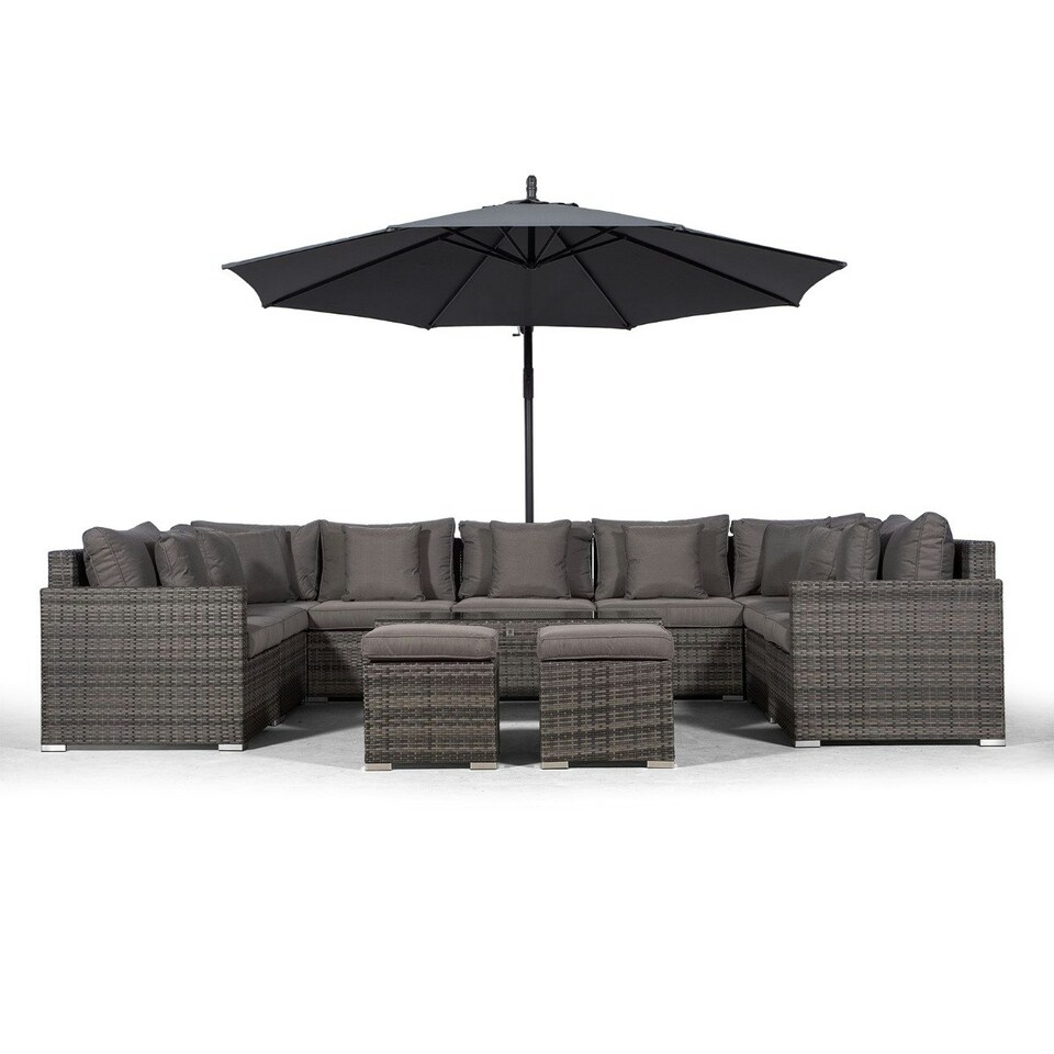 image 1 of Havana 9 Seat Rattan Sofa Conversation Set w/ Coffee Table and 2 Stools Grey | Grey
