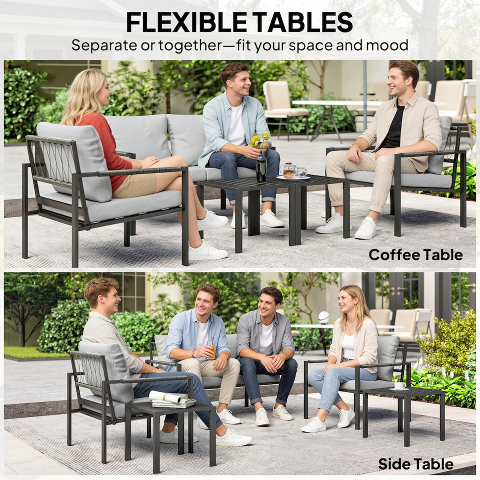 image 1 of Outsunny 5 Piece Metal Garden Furniture Sofa Set with Cushions, Light Grey | Grey | Light Grey