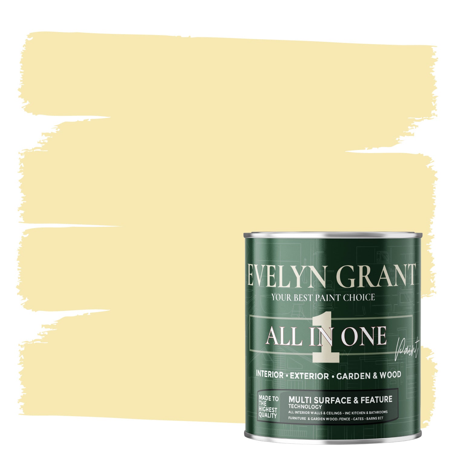 EVELYN GRANT All-in-One Paint & Primer - Multi-Surface for Walls, Wood, Interior & Exterior - Warm Yellow - 2.5L - Matt