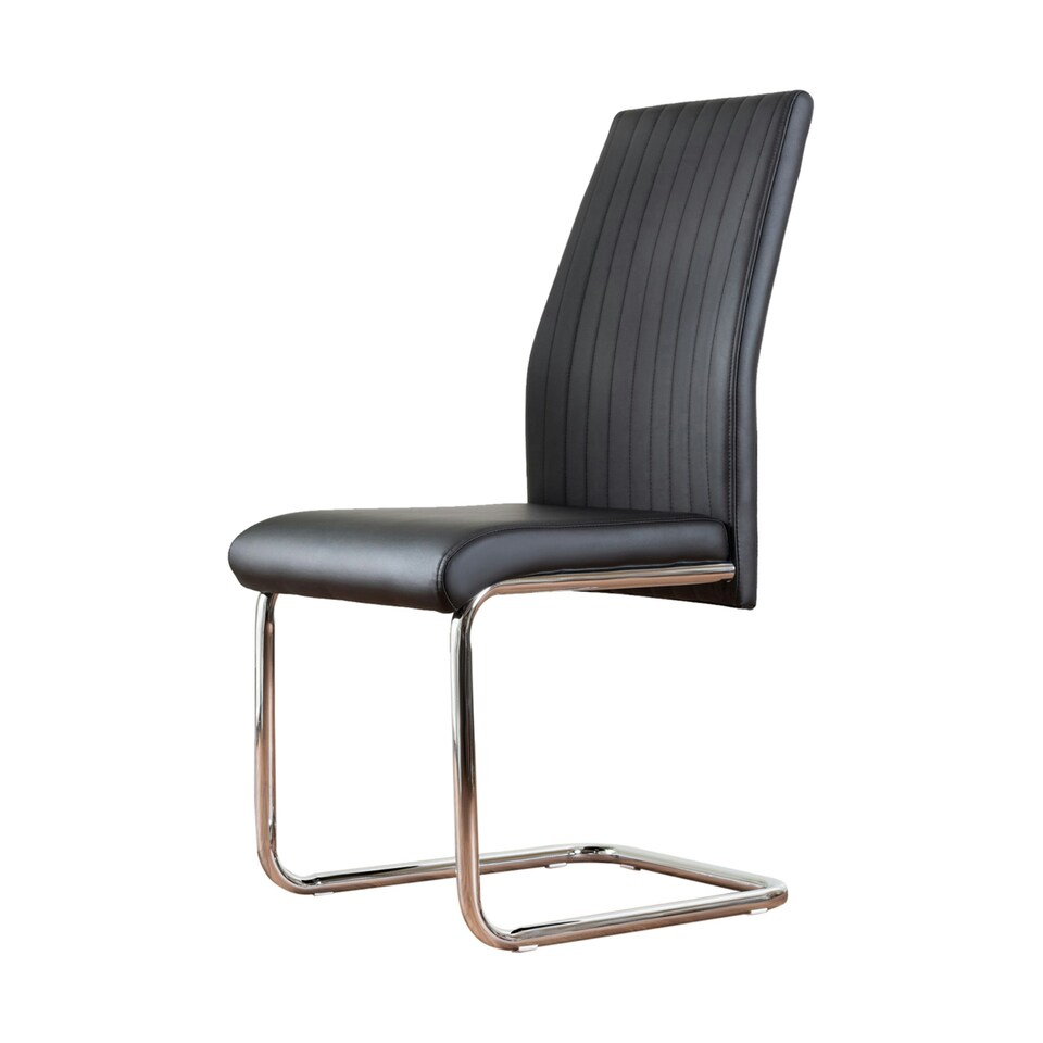image 1 of Furniturebox 2x Lorenzo Black Faux Leather Chrome Dining Chairs