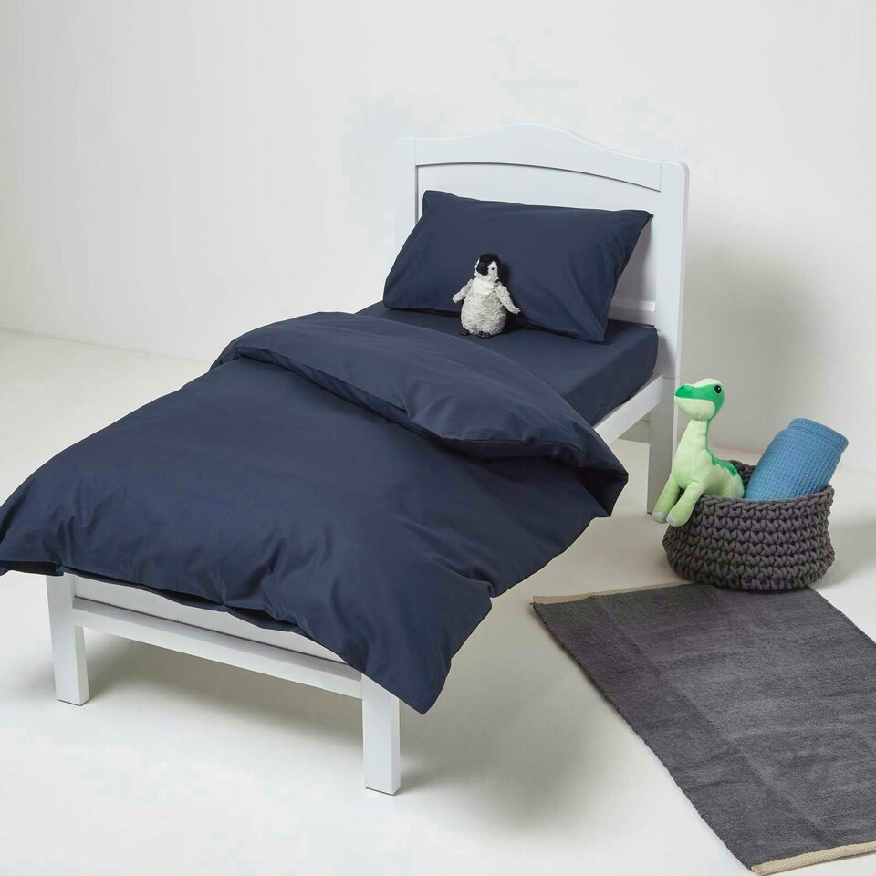 image 1 of Homescapes Navy Cotton Cot Bed Fitted Sheets 200 Thread Count, 2 Pack Blue | One Size