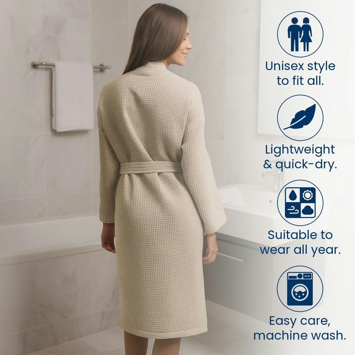 ladies dressing gowns at tesco Unisex Lightweight Waffle Bathrobe Dressing Gown - Super Soft, Quick Dry  Spa Kimono Robe (Linen, L/XL) | Multi | Linen | One size