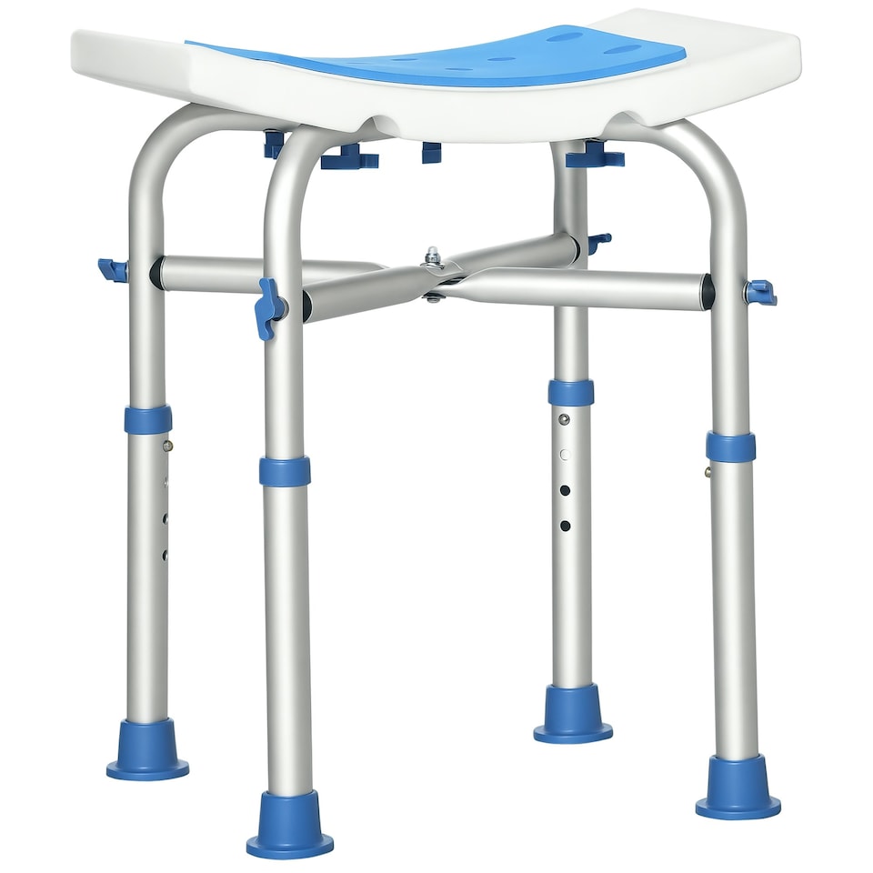 image 1 of HOMCOM Adjustable Shower Stool with Foot Pads for Elderly Disabled Blue