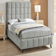 4ft6 Double Grey,Tall Headend Headboard Soft Fabric Boucle Upholstered Bed Frame