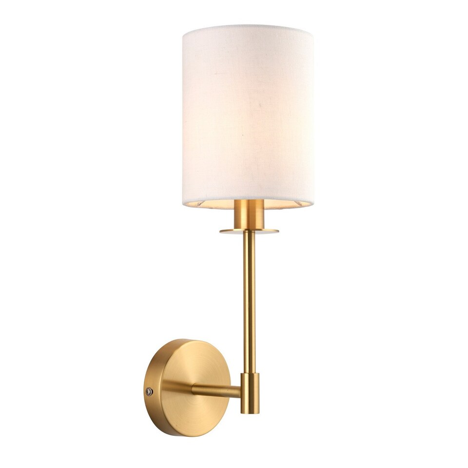 image 1 of Sancerre Wall Lamp with Shade Satin Brass Plate, Vintage White Fabric, 1x E14
