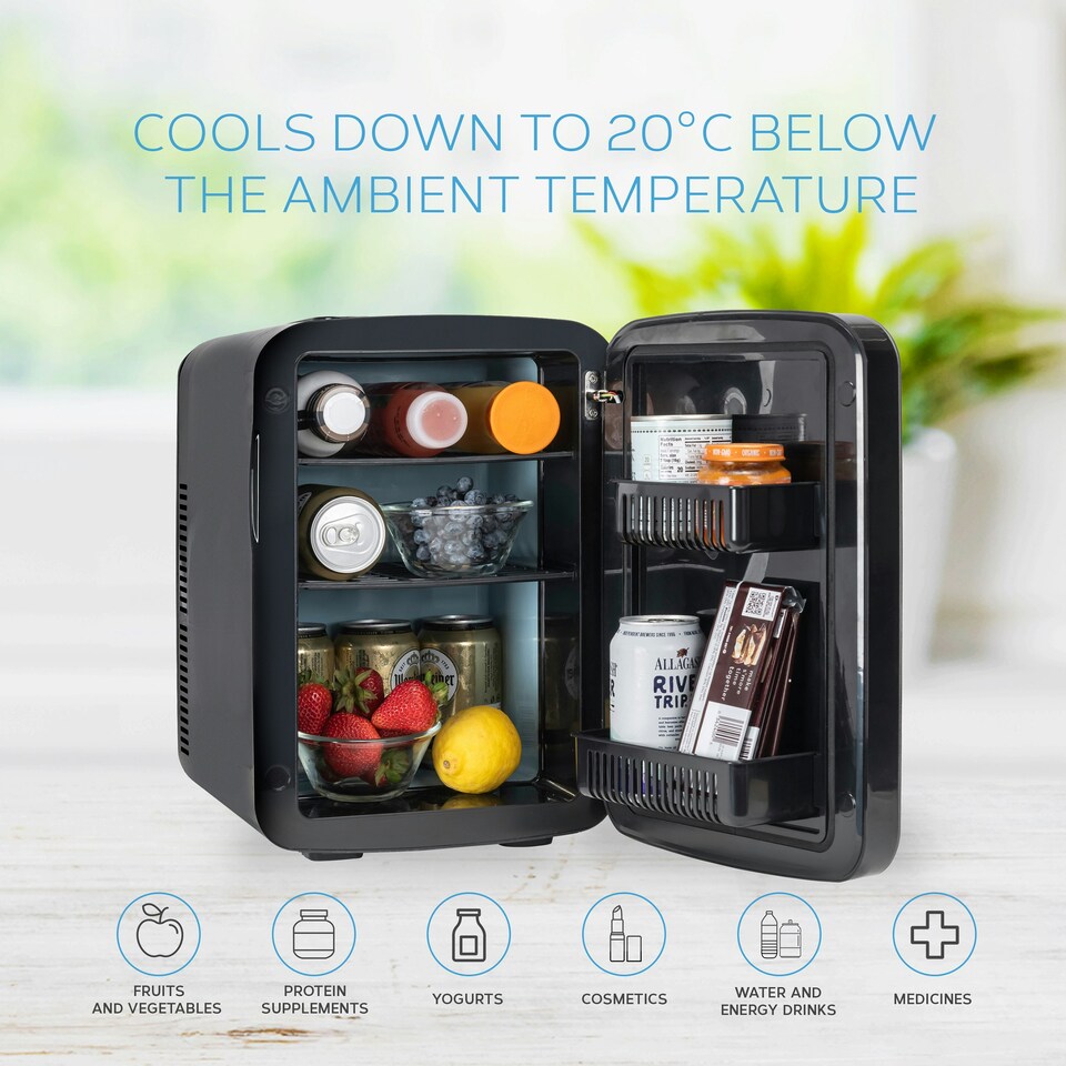 image 1 of MONCOOK Mini Fridge For Bedrooms - Small, Portable & Quiet - Glass Door Mini Fridge For Skincare, Food & Drinks - Cooling & Warming Function - 15L Black