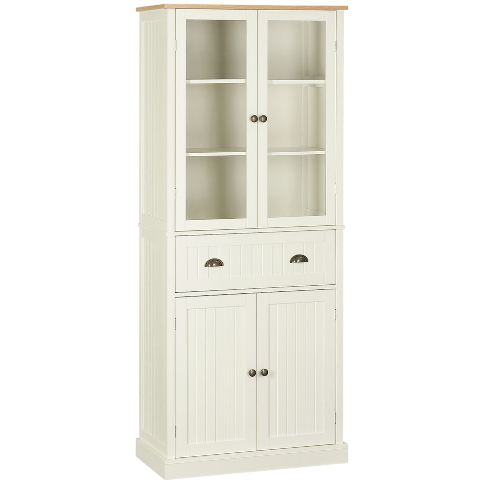 image 1 of HOMCOM Kitchen Cupboard, 5-Tier Storage Cabinet w/ Shelves, Cream