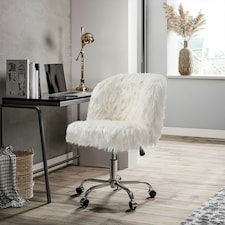 Living and Home Modern Fluffy Faux Fur Office Vanity Chair, White