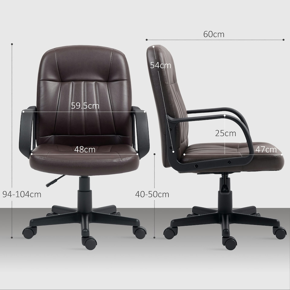 image 1 of HOMCOM PU Leather Office Chair Swivel Home Computer Desk Chair, Dark Brown