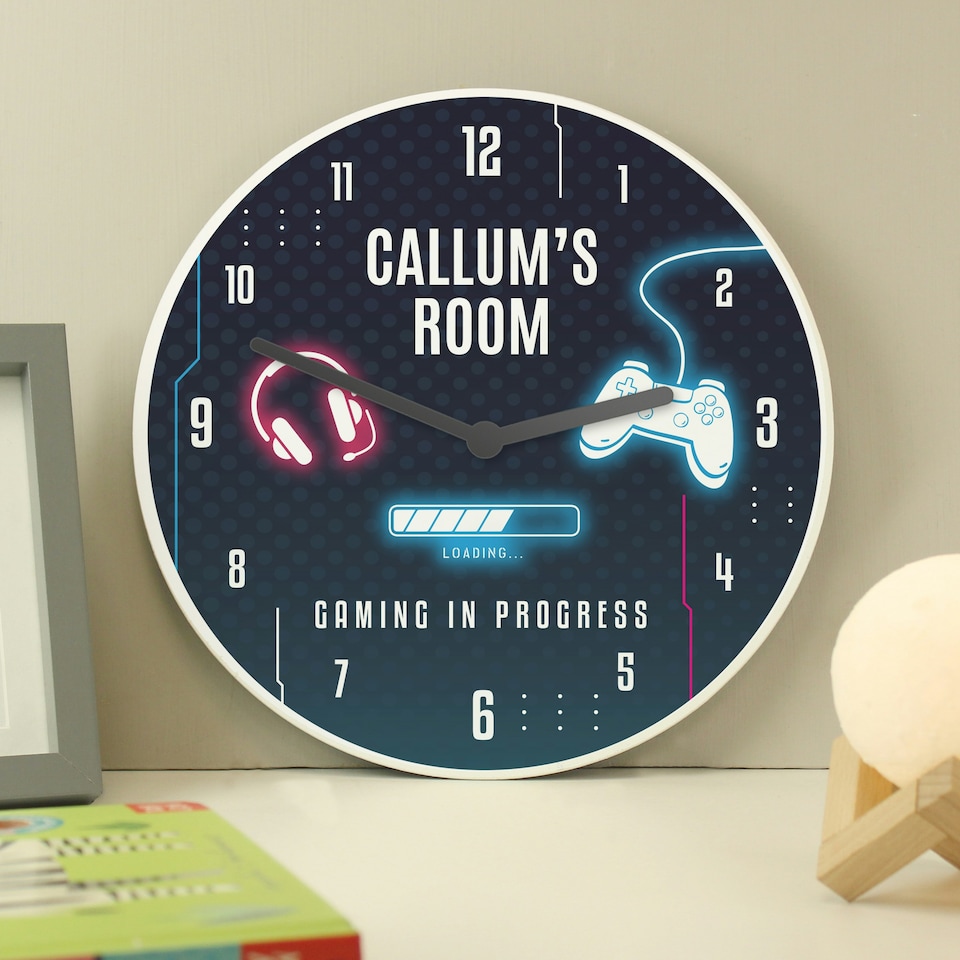 image 1 of Personalised Gaming Wooden Childrens Clock