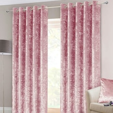Homescapes Pink Luxury Crushed Velvet Lined Eyelet Curtain Pair - 66 x 72" Pink
