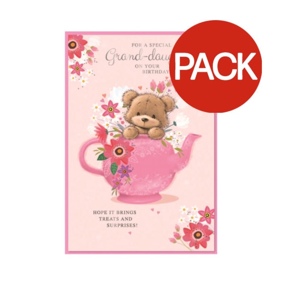 image 1 of Simon Elvin For A Special Grand Daughter Teddy Bear Birthday Card (Pack of 6) - Pink/Brown - One Size White | One Size