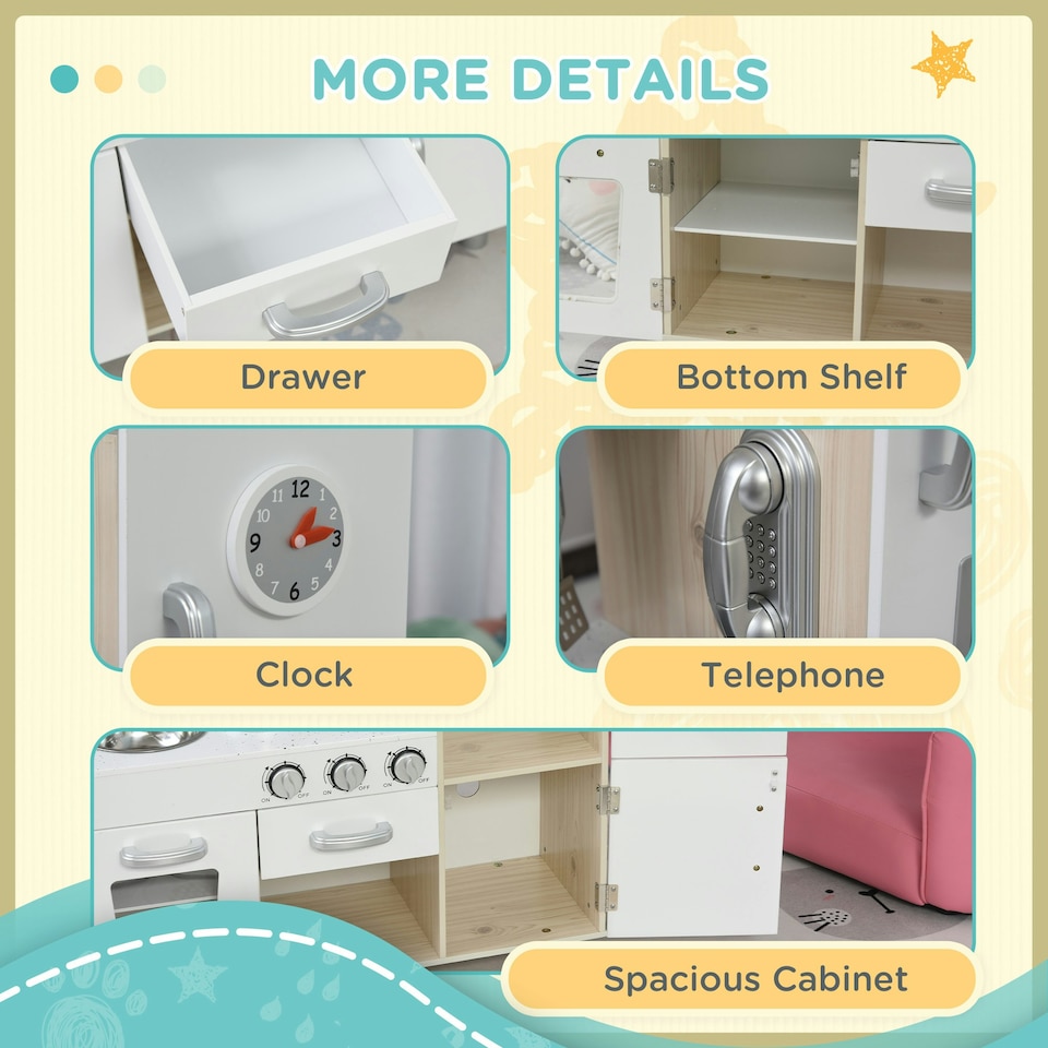 image 1 of HOMCOM Luxury Kitchen Playset with Accessories Pretend Cooking Set White