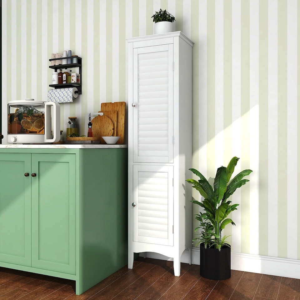 image 1 of COSTWAY 5-Tier Bathroom Tall Cabinet Storage Organizer Cupboard White