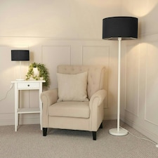 ValueLights Charlie White Floor Lamp Black Shade & Bulb 
