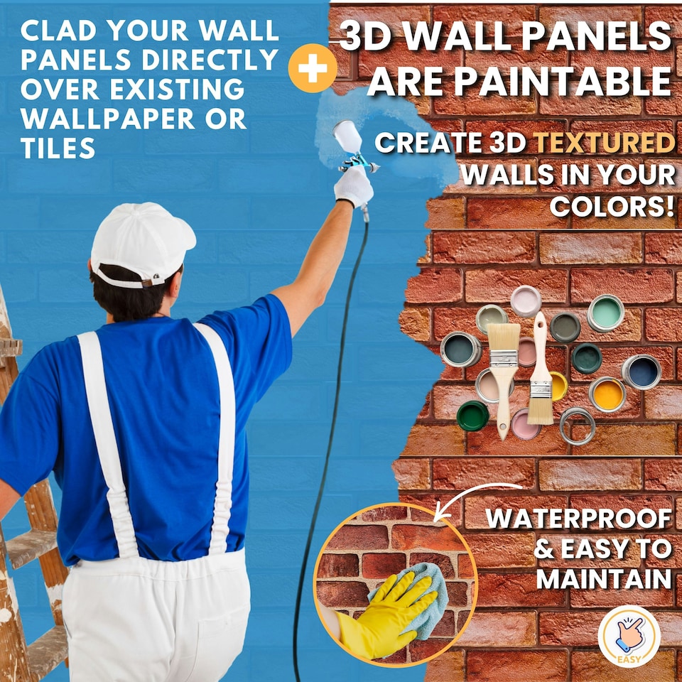 image 1 of NOVECRAFTO 3D Brick Effect Wall Panels – 6 PVC Sheets, Covers 2.76 sqm (29.76 sq ft), 96x48cm Each – Reddish Brown Faux Brick Cladding for Interior Walls