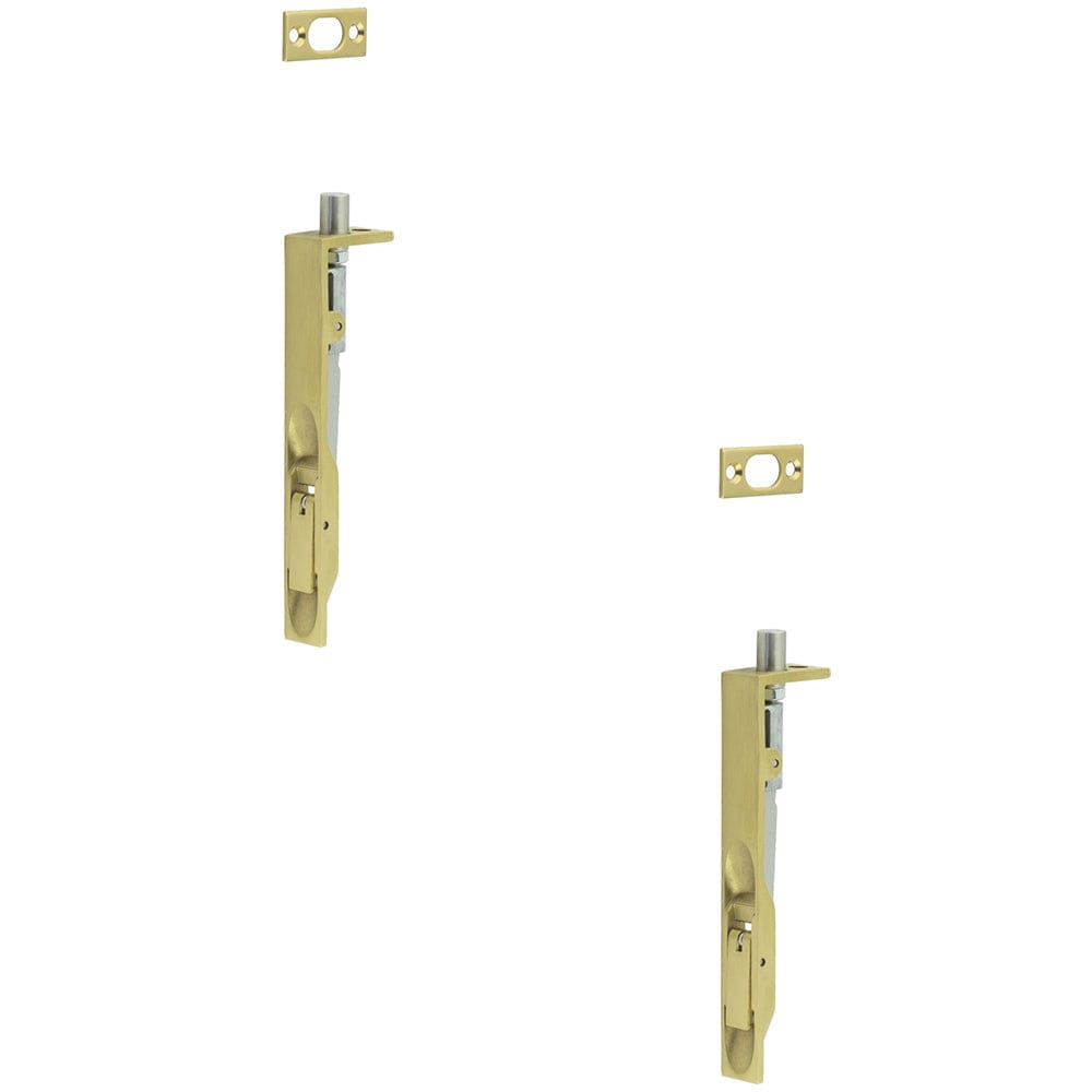2 PACK Premium Stainless Steel Flush Bolts in Satin Brass - 150mm x 20mm Square Forend
