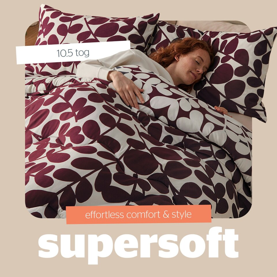 image 1 of Silentnight Coverless 10.5 Tog Duvet and Pillowcase Set, Leaf Print | Purple | Single