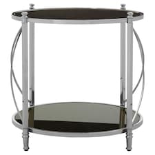 Black Mirrored Side Table By Couch,Geometric Round Table,Spacious Bedside Table,Silver Decorative Table Silver