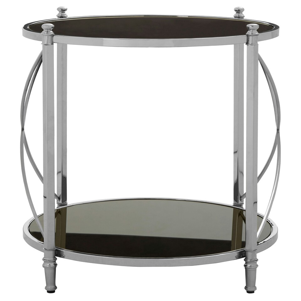 image 1 of Black Mirrored Side Table By Couch,Geometric Round Table,Spacious Bedside Table,Silver Decorative Table Silver