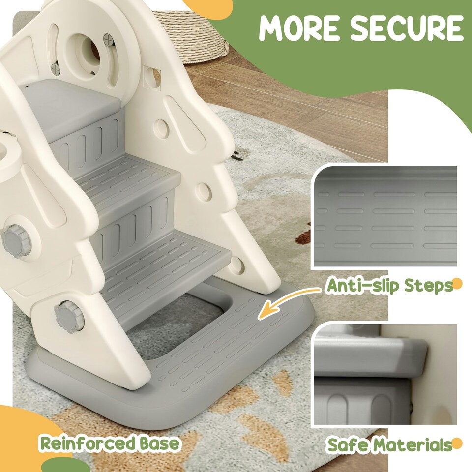image 1 of AIYAPLAY 3-in-1 Kids Slide with Basketball Hoop, Climber, Cream White