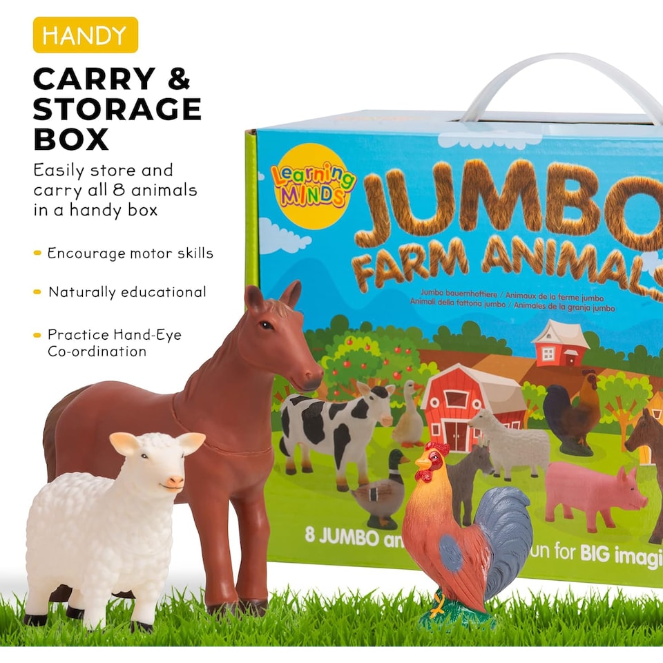 image 1 of Learning Minds Set of 8 Jumbo Farm Animal Figures