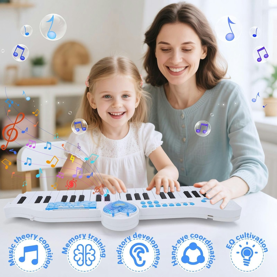 image 1 of 40-Key Folding Piano Keyboard Toy – Portable Electronic Music Toy with Lights & Sound (Blue)