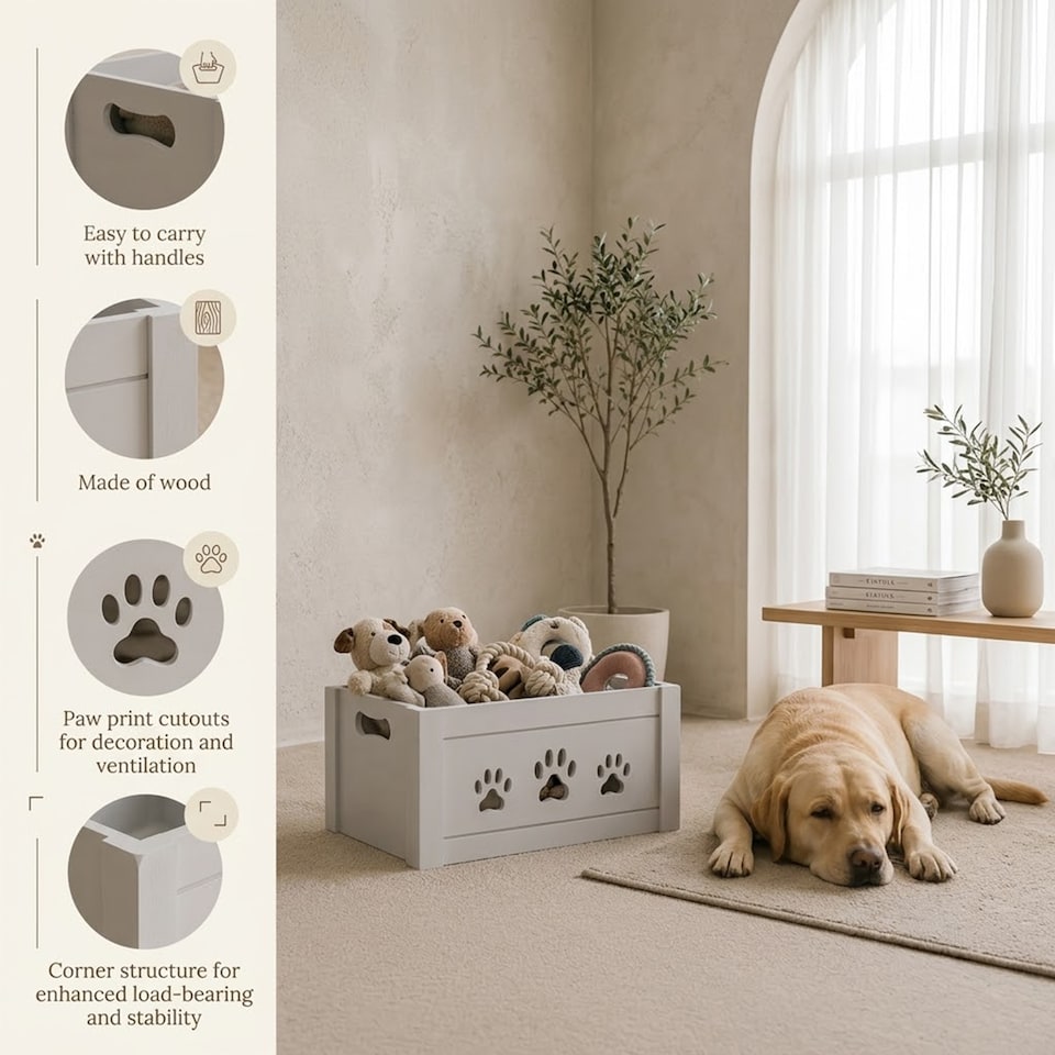 image 1 of Paw Shaped Cutout Dog Toys Chest Gift Hampers Storage Collection Box Wooden Crates Gift Hampers (Grey, Small)