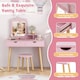 image 4 of COSTWAY 2-in-1 Kids’ Vanity Set Kids Wood Vanity Table Pink