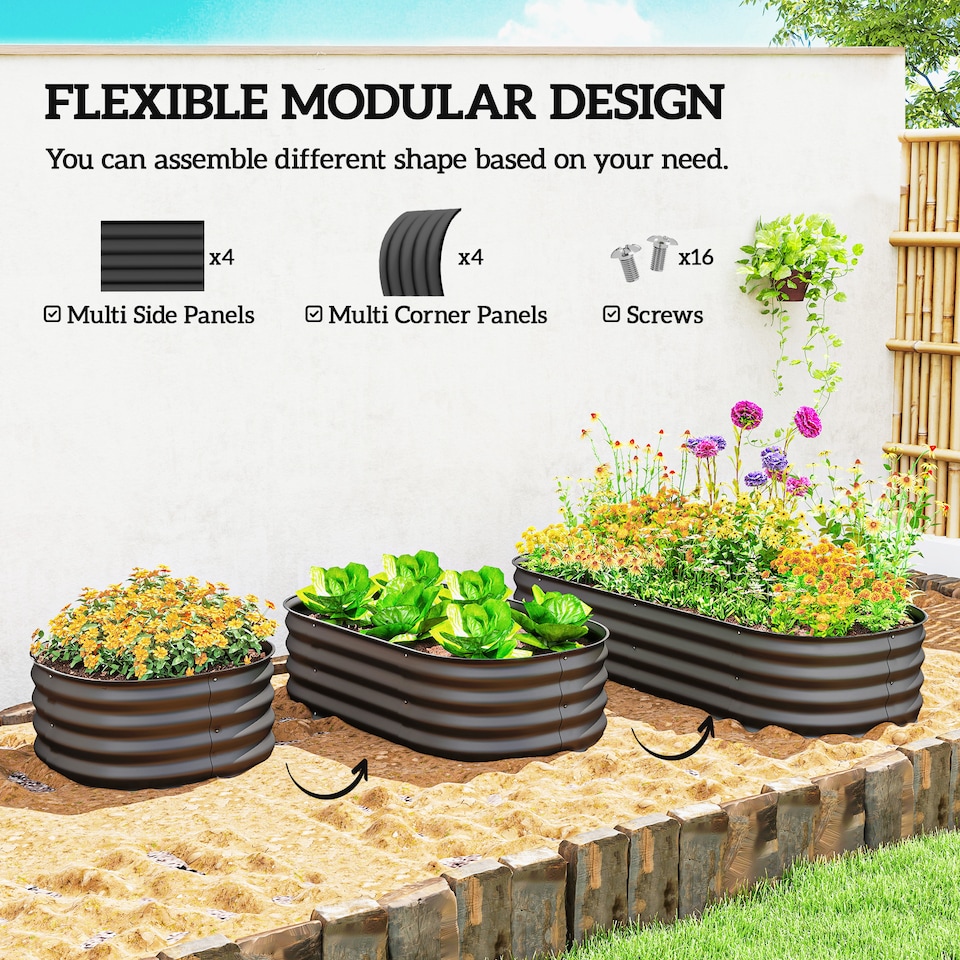 image 1 of Outsunny Galvanised Raised Garden Bed Planter Box with Safety Edging, Dark Grey