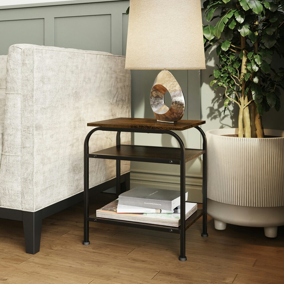image 1 of Industrial Urban Design 3 Tier Side or End Table. Black Metal Frame. Black
