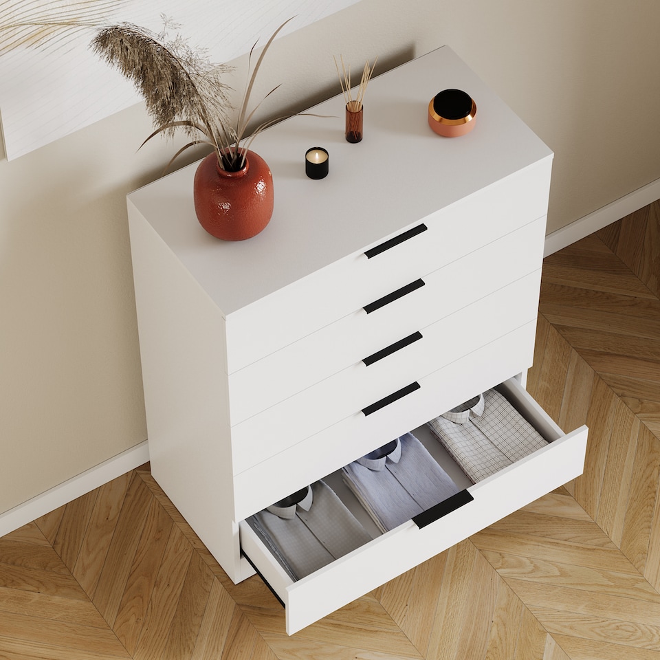 image 1 of Vida Designs Trega 5 Drawer Chest of Drawers Bedroom Clothing Organiser Storage Unit - White