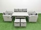 image 1 of Fimous PE Rattan Garden Furniture Set Reclining Chair Sofa Lounge Sofa Set Rectangular Dining Table 2 Side Table 2 Small Stools Light Grey