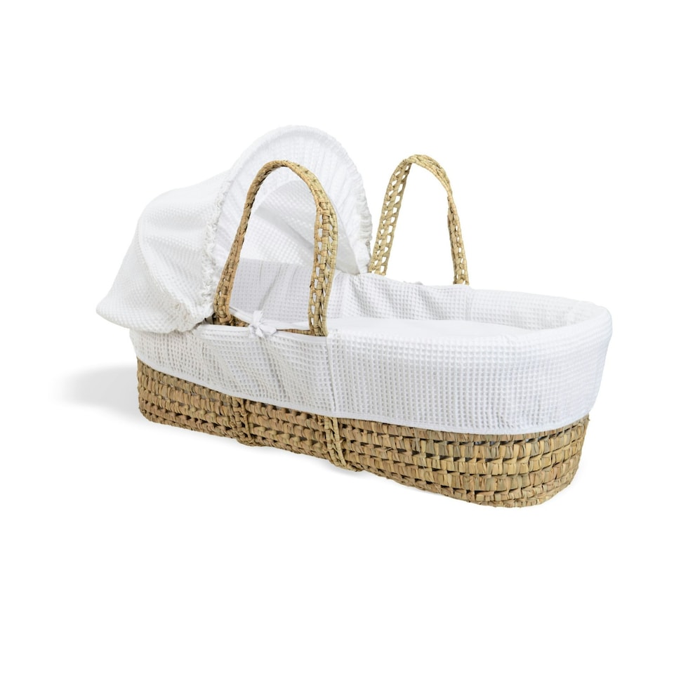 image 1 of Clair de Lune Waffle Palm Moses Basket With Folding Stand - White
