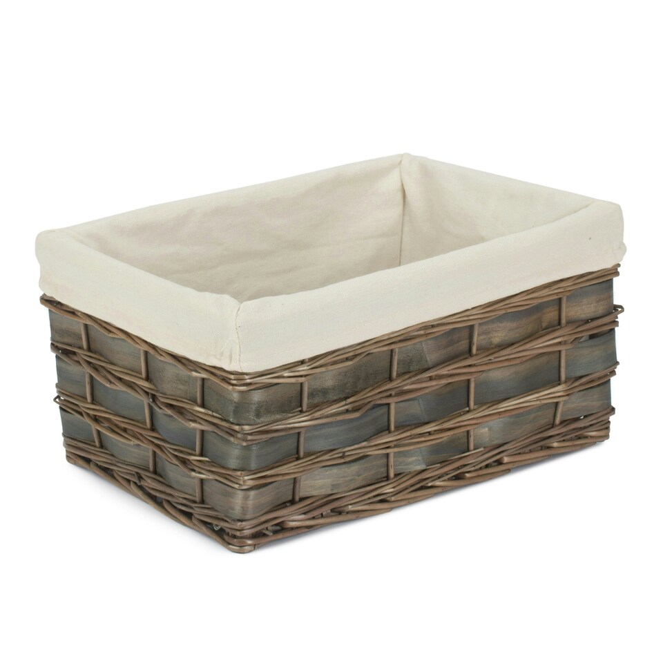 image 1 of Set of 4 Grey Scandi Storage Basket with White Lining White