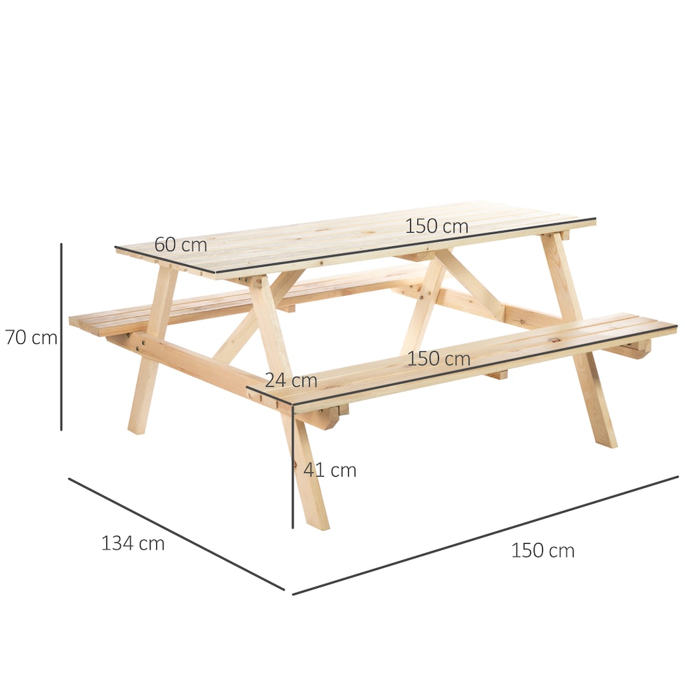image 1 of Outsunny 6 Seater Wooden Picnic Table Bench for Outdoor Garden or Patio with Parasol Cutout 150 cm Natural Wood Finish