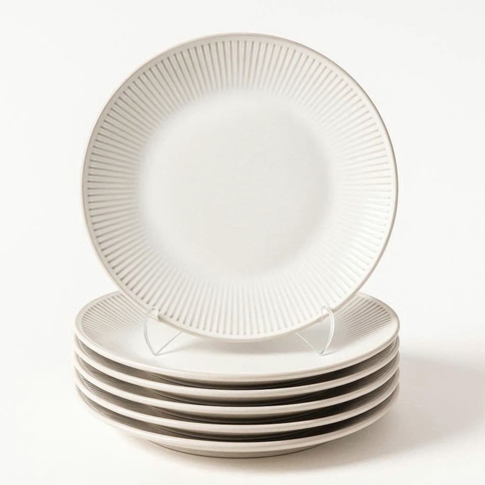 image 1 of Reactive Cream Glaze Dinnerware Dinner Plate 4pc Set 26cm