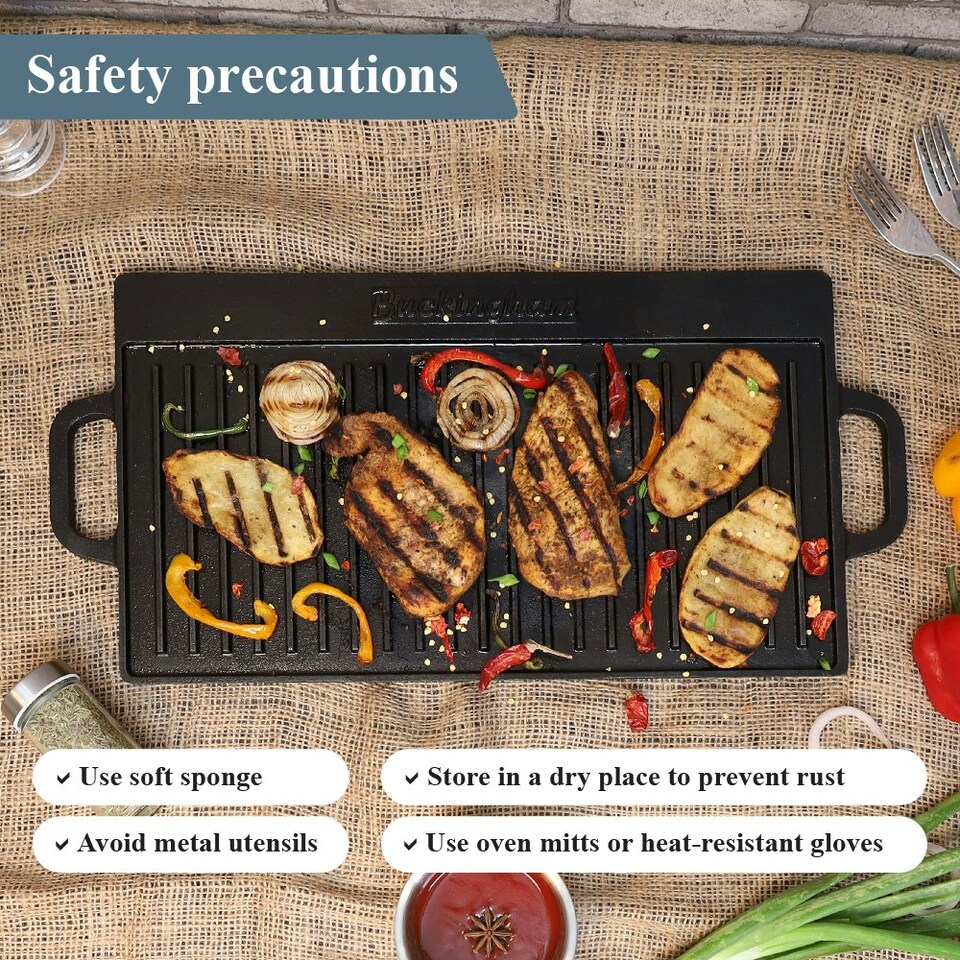 image 1 of Buckingham Pre-Seasoned Cast Iron Reversible Grill Plate  51 cm x 23 cm