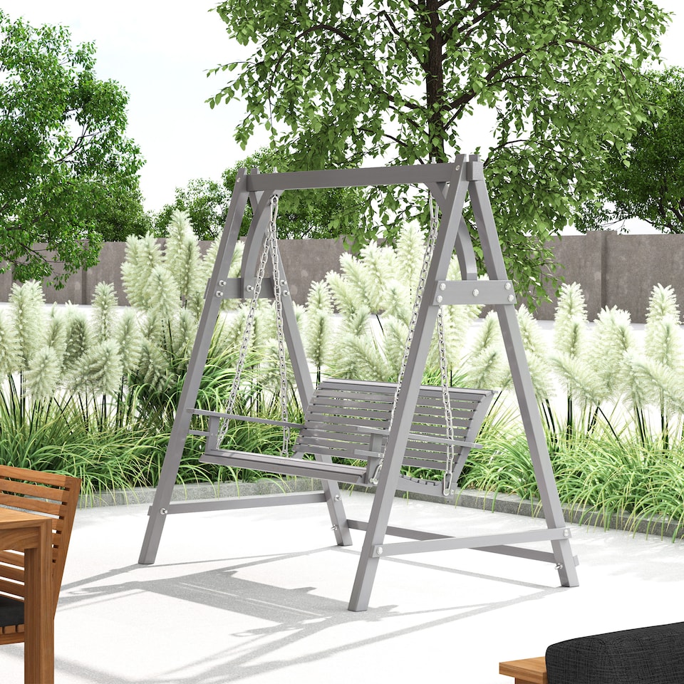 image 1 of Outsunny 2 Seater Wooden Garden Swing Seat Hammock Bench Lounger, Grey