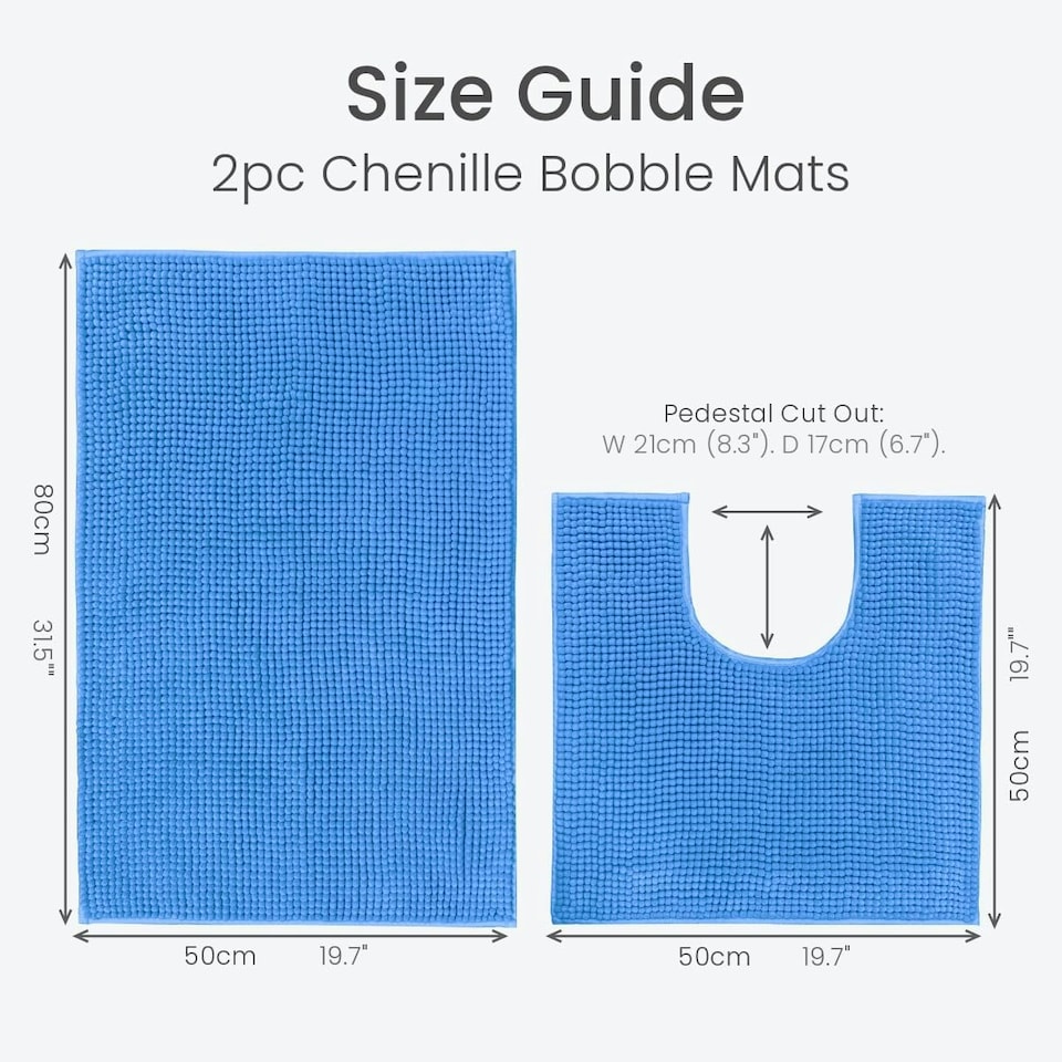 image 1 of Chenille Bobble Non Slip Bath Mat & Pedestal Set | Blue | Cornish Blue