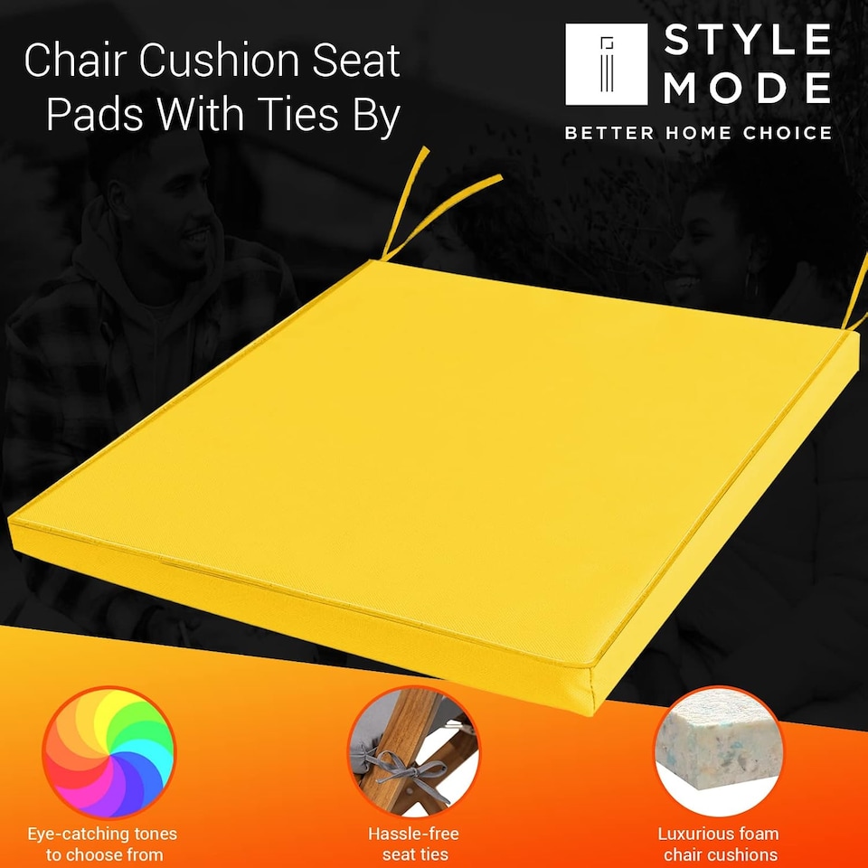 image 1 of Water Resistant Chair Cushions with Ties | Indoor & Outdoor Seat Pads | 44cm x 50cm | Yellow | (Pack of 1)