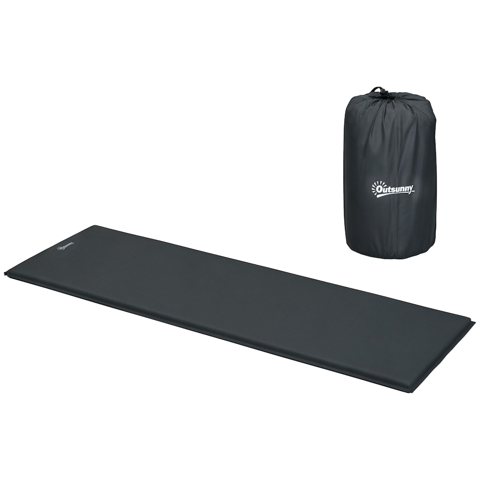 image 1 of Outsunny Self-Inflating Single Sleeping Pad Air Bed with Carry Bag, Grey