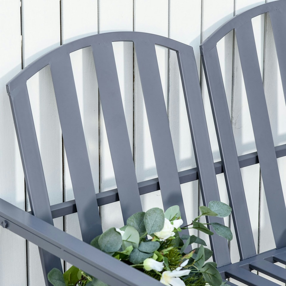 image 1 of Outsunny 2 Seat Steel Patio Garden Bench Chair Slat Design Backyard Porch, Grey