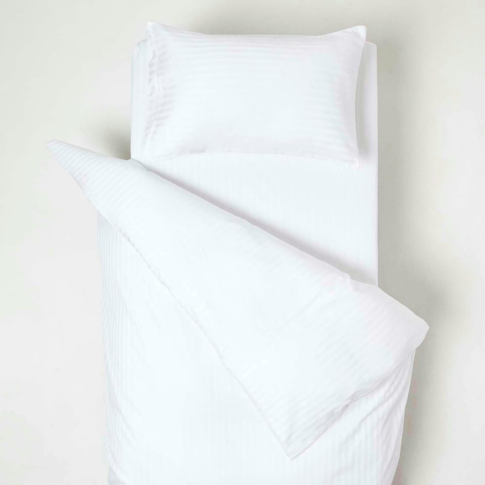 image 1 of Homescapes White Cotton Stripe Cot Bed Duvet Cover Set 330 Thread Count White | One Size